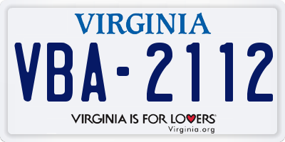 VA license plate VBA2112