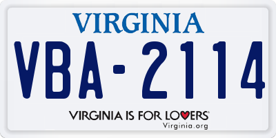 VA license plate VBA2114