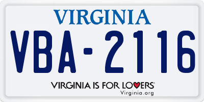 VA license plate VBA2116
