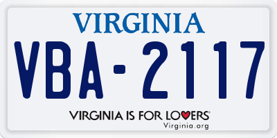 VA license plate VBA2117