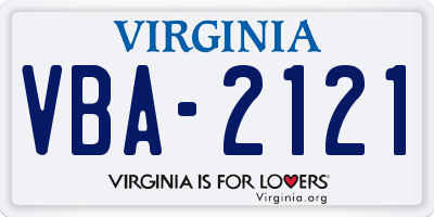 VA license plate VBA2121