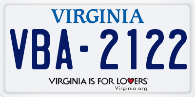 VA license plate VBA2122