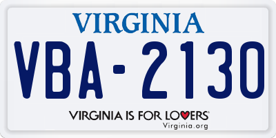 VA license plate VBA2130