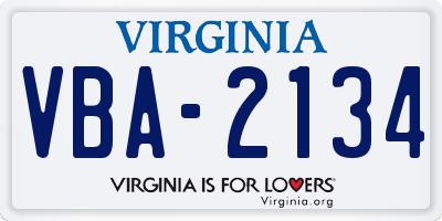 VA license plate VBA2134