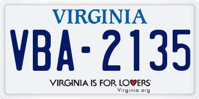 VA license plate VBA2135