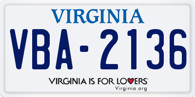 VA license plate VBA2136