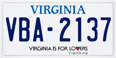 VA license plate VBA2137