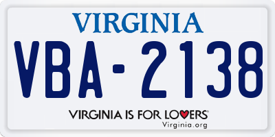 VA license plate VBA2138
