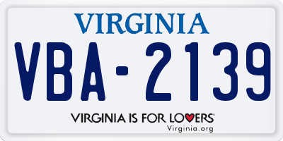 VA license plate VBA2139