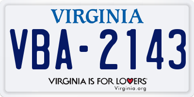 VA license plate VBA2143