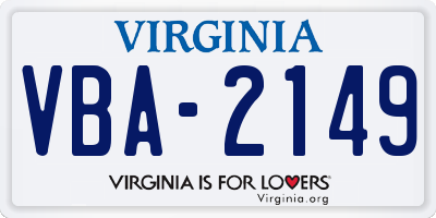 VA license plate VBA2149