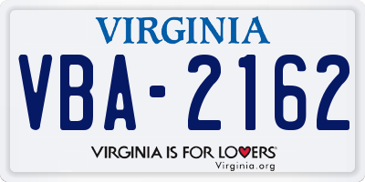VA license plate VBA2162
