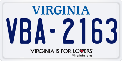VA license plate VBA2163