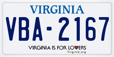VA license plate VBA2167