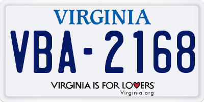 VA license plate VBA2168