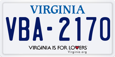 VA license plate VBA2170