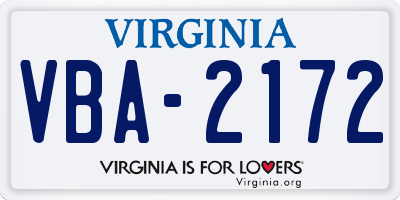 VA license plate VBA2172