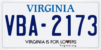 VA license plate VBA2173