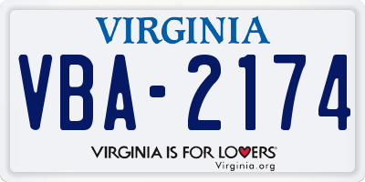 VA license plate VBA2174