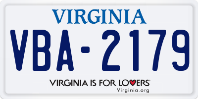 VA license plate VBA2179