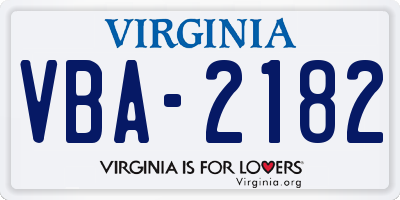 VA license plate VBA2182