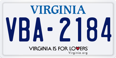 VA license plate VBA2184
