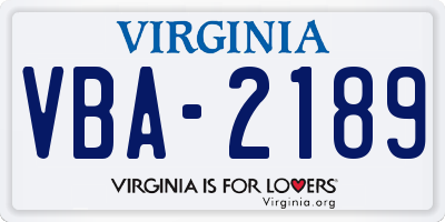 VA license plate VBA2189