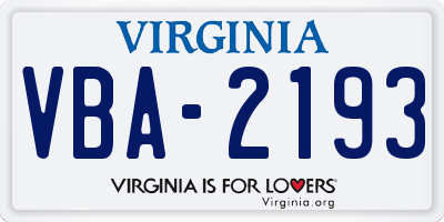 VA license plate VBA2193