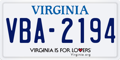 VA license plate VBA2194