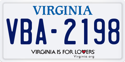 VA license plate VBA2198