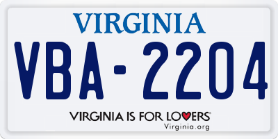 VA license plate VBA2204