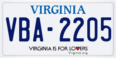 VA license plate VBA2205