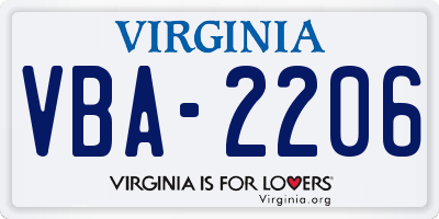 VA license plate VBA2206