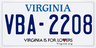 VA license plate VBA2208