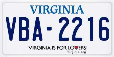 VA license plate VBA2216