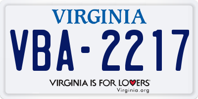 VA license plate VBA2217