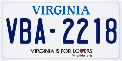 VA license plate VBA2218