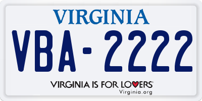 VA license plate VBA2222