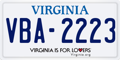 VA license plate VBA2223