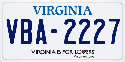 VA license plate VBA2227