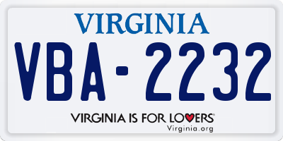 VA license plate VBA2232