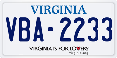 VA license plate VBA2233