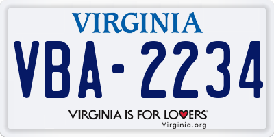 VA license plate VBA2234