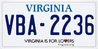 VA license plate VBA2236