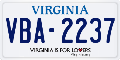 VA license plate VBA2237