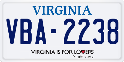 VA license plate VBA2238