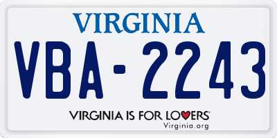 VA license plate VBA2243