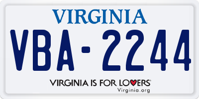 VA license plate VBA2244