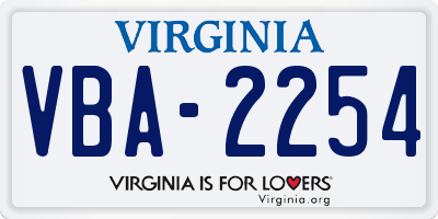 VA license plate VBA2254