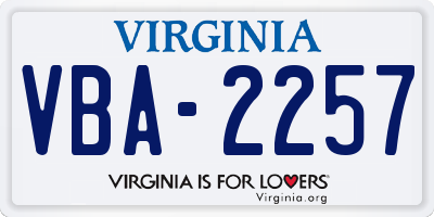 VA license plate VBA2257